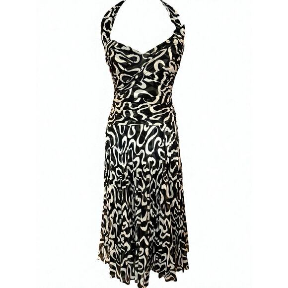 Escada Dresses & Skirts - Vintage Escada Silk Halter Midi Dress Size 36 Us 6 Drop Waist Black White Gown